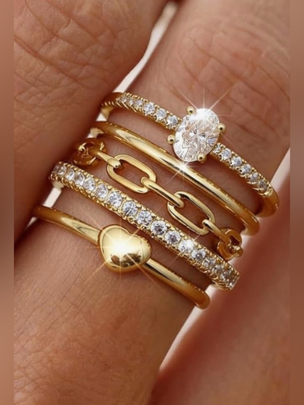 Cute 5 Piece 18KT Gold vermeil Gemstone white topaz Neiman Marcus band rings 8